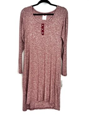 Hanes Nightshirt Sleepwear Womens Large Cozy Rib Sleep Shirt Heather Mauve NWT